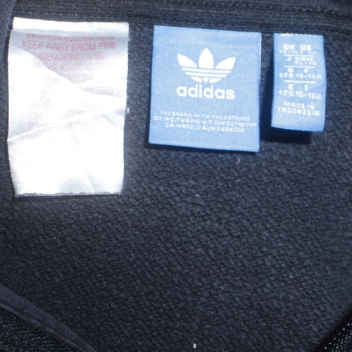 Adidas Boys Black 1/2 Zip Pullover Hoodie with Grey Stripes Size 15-16 Years