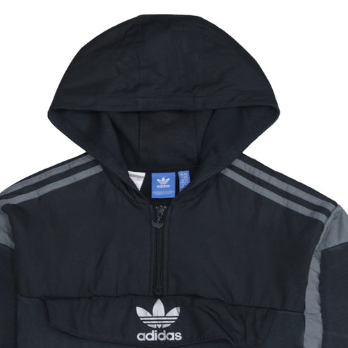 Adidas Boys Black 1/2 Zip Pullover Hoodie with Grey Stripes Size 15-16 Years