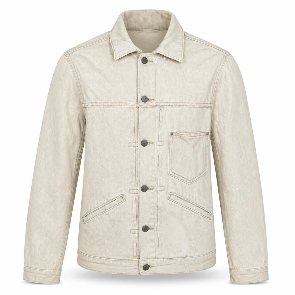 Front view of Zara Men Beige Slim Fit Denim Button-Up Jacket, size S