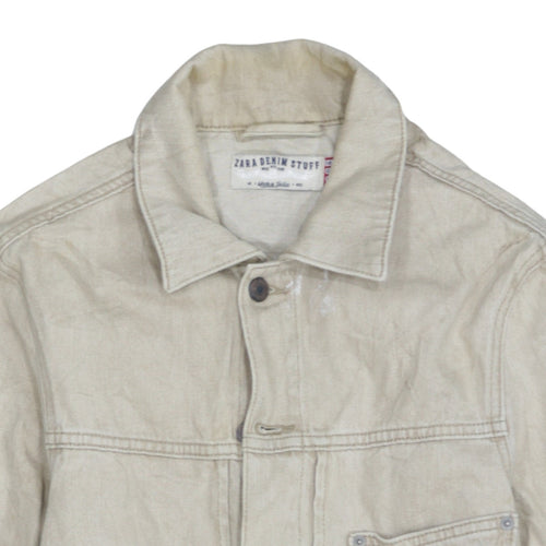 Zara Men Beige Slim Fit Denim Button-Up Jacket Size S