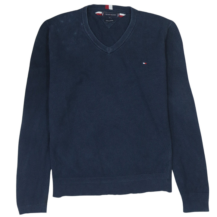 Tommy Hilfiger Men's Blue Cotton V-Neck Jumper Size L