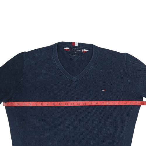 Tommy Hilfiger Men's Blue Cotton V-Neck Jumper Size L