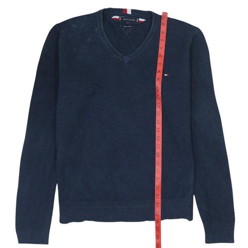 Tommy Hilfiger Men's Blue Cotton V-Neck Jumper Size L