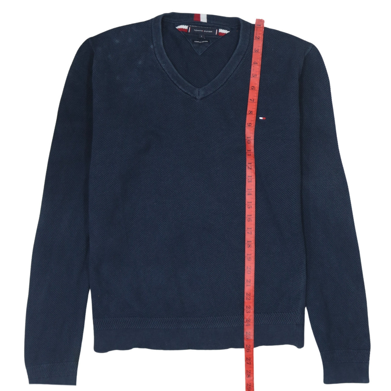 Tommy Hilfiger Men's Blue Cotton V-Neck Jumper Size L