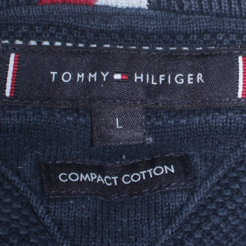 Tommy Hilfiger Men's Blue Cotton V-Neck Jumper Size L