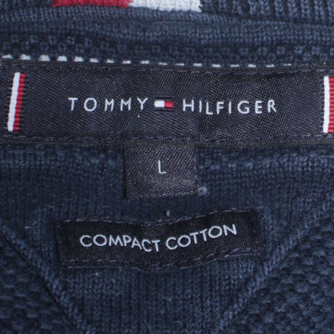Tommy Hilfiger Men's Blue Cotton V-Neck Jumper Size L