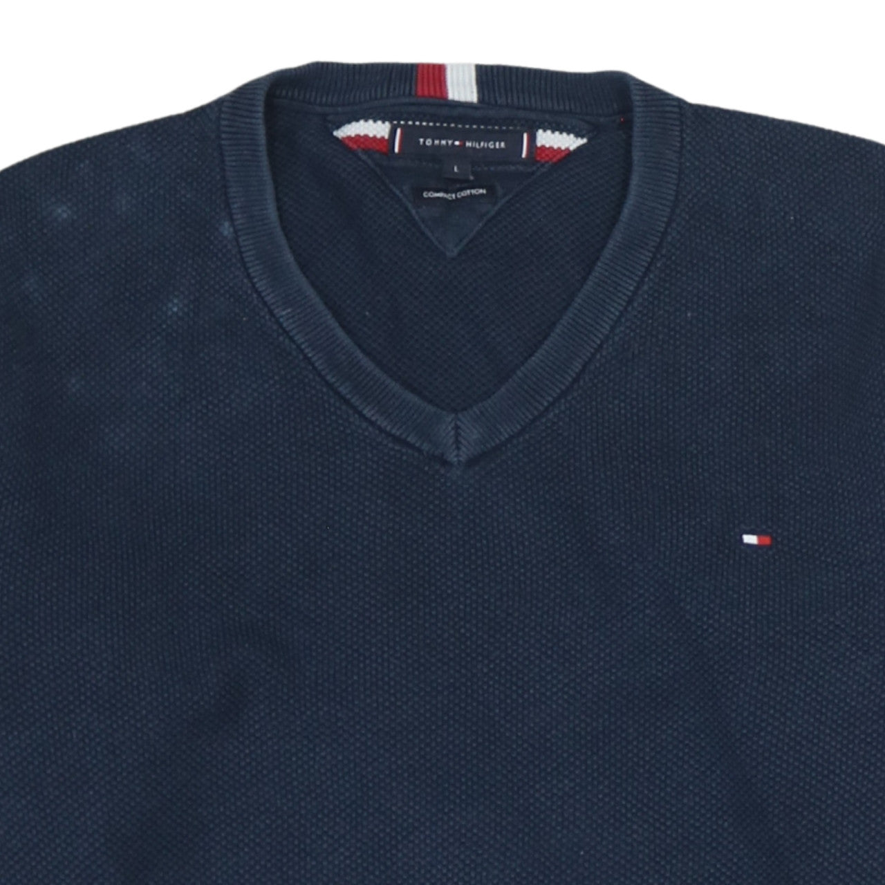 Tommy Hilfiger Men's Blue Cotton V-Neck Jumper Size L
