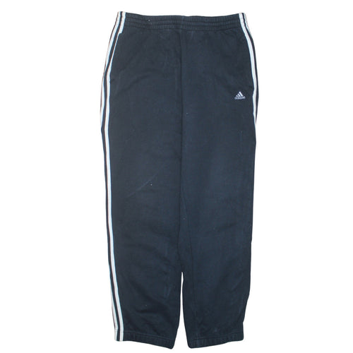 Adidas Men Black L Sweatpants Fleece Stripe Performance Essentials