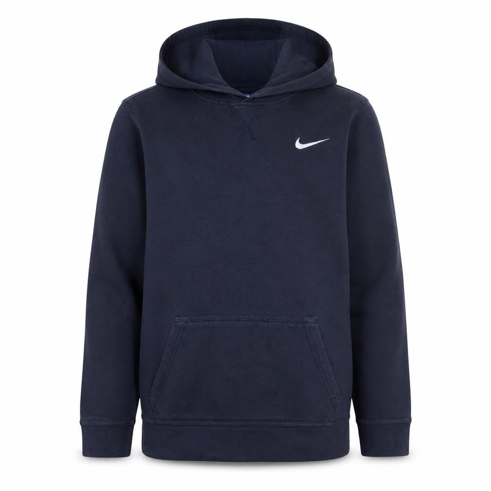 Front view of Nike boys’ navy blue xl 13-15 years pullover hoodie with logo