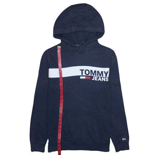 Tommy Jeans Men’s Blue Pullover Hoodie L Logo Fleece Sweatshirt