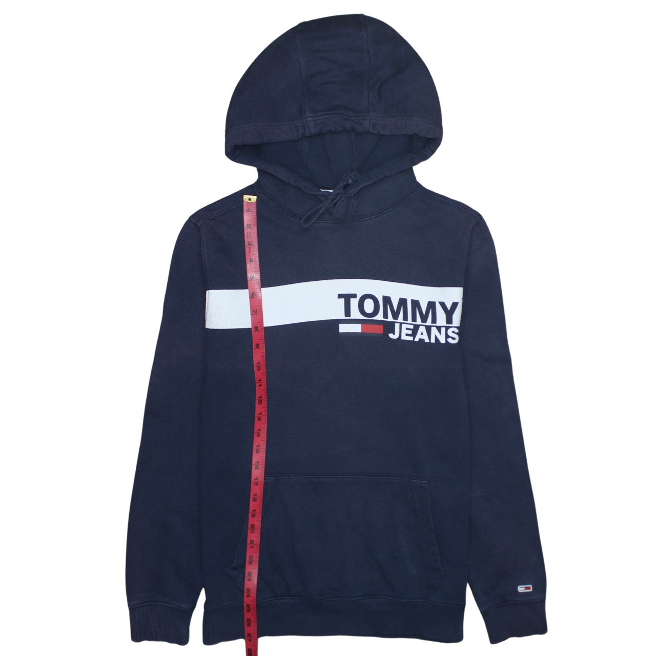 Tommy Jeans Men’s Blue Pullover Hoodie L Logo Fleece Sweatshirt