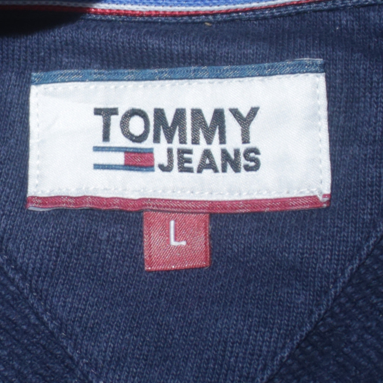 Tommy Jeans Men’s Blue Pullover Hoodie L Logo Fleece Sweatshirt