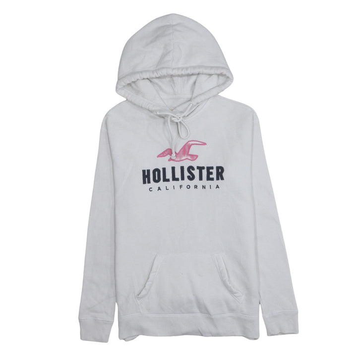 Hollister Womens White Pullover Hoodie Small Logo Print Casual