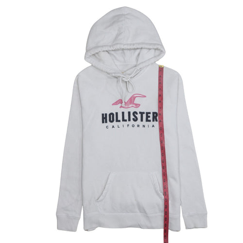 Hollister Womens White Pullover Hoodie Small Logo Print Casual