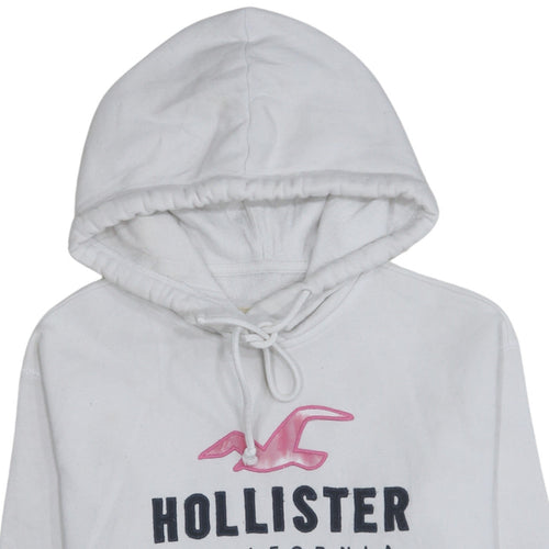 Hollister Womens White Pullover Hoodie Small Logo Print Casual