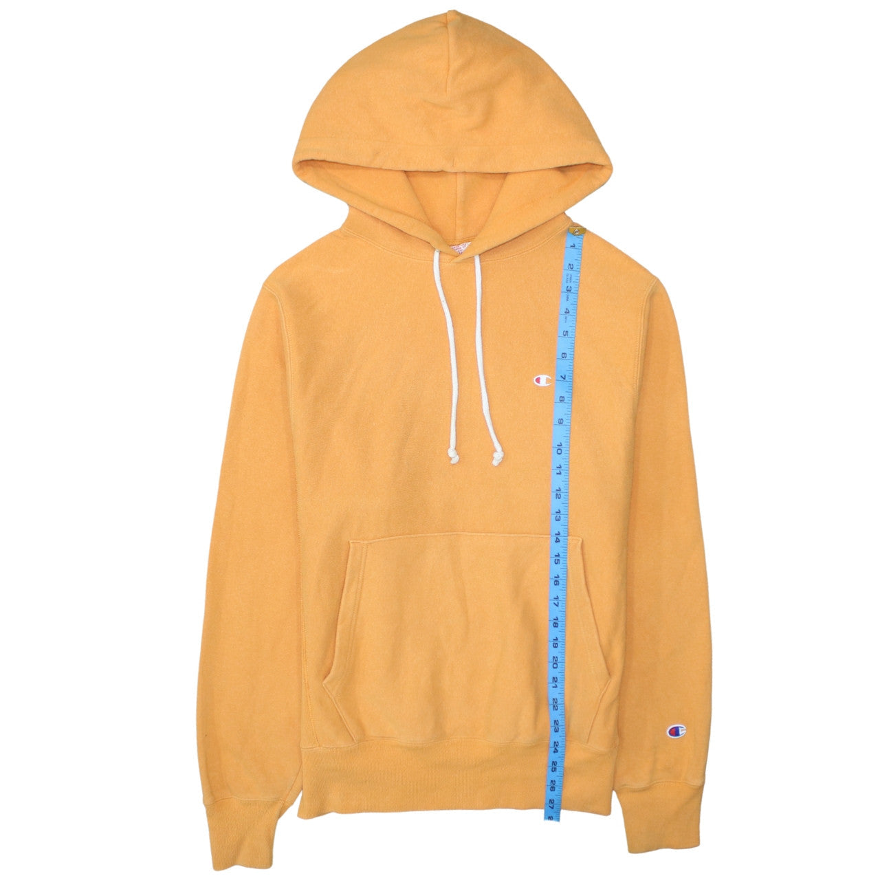 Champion Men's Yellow Reverse Weave Pullover Hoodie Small