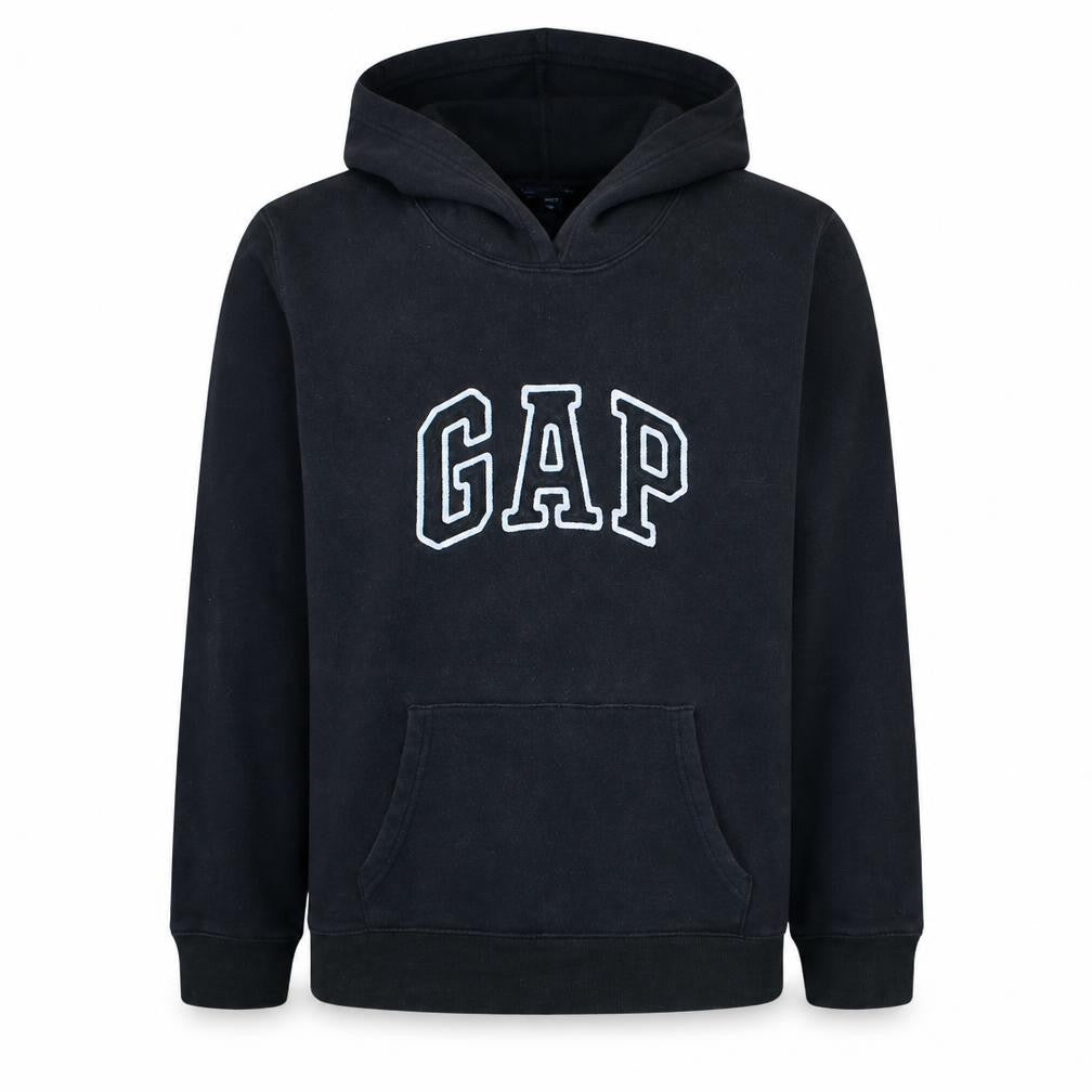 Front view of Gap men’s black xl pullover hoodie logo fleece sweatshirt