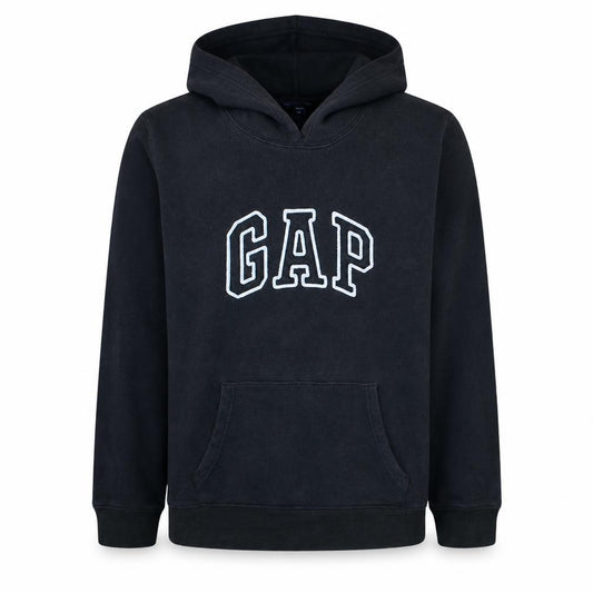 Front view of Gap men’s black xl pullover hoodie logo fleece sweatshirt