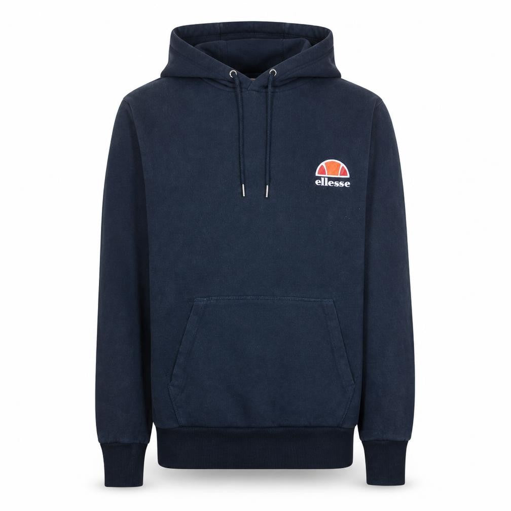 Front view of Ellesse Men's Blue Pullover Hoodie M Logo Fleece Sweatshirt