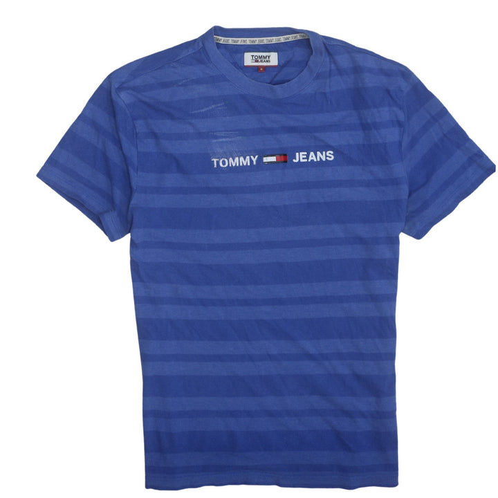 Tommy Jeans Men's Blue Striped Crew Neck Logo T-Shirt Size S