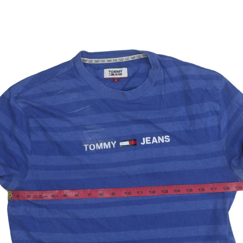Tommy Jeans Men's Blue Striped Crew Neck Logo T-Shirt Size S