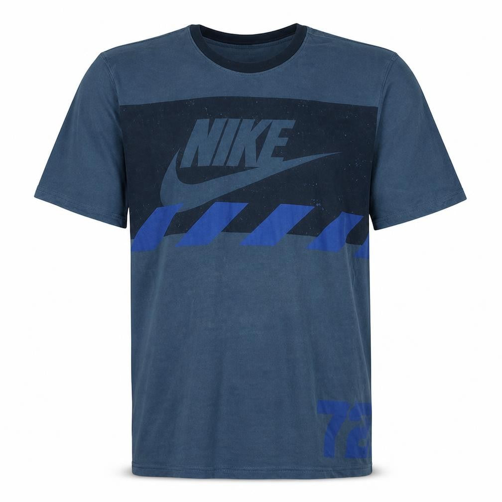 Front view of Nike Men's Blue Graphic Print Crew Neck Athletic T-Shirt Medium