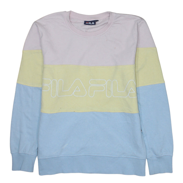 FILA Women Pastel Colourblock Crew Neck Pullover Sweatshirt L