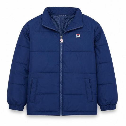 Front view of Fila boys’ blue padded basic jacket uk 12 years zip up winter coat