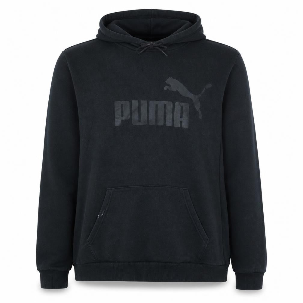 Front view of Puma Men’s Black Pullover Hoodie 2XL Regular Fit Fleece Logo Sweatshirt