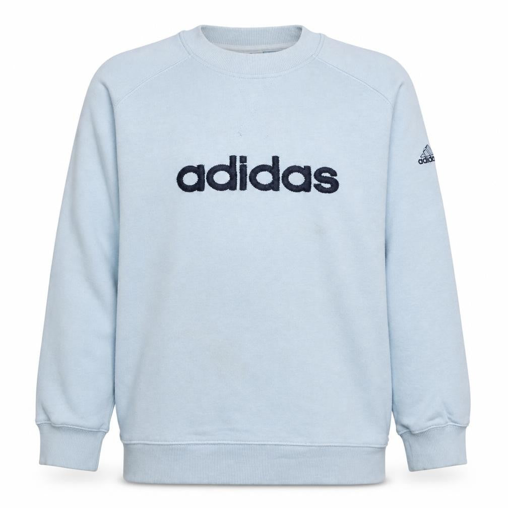 Front view of Adidas Men's Blue Embroidered Logo Crew Neck Sweatshirt M