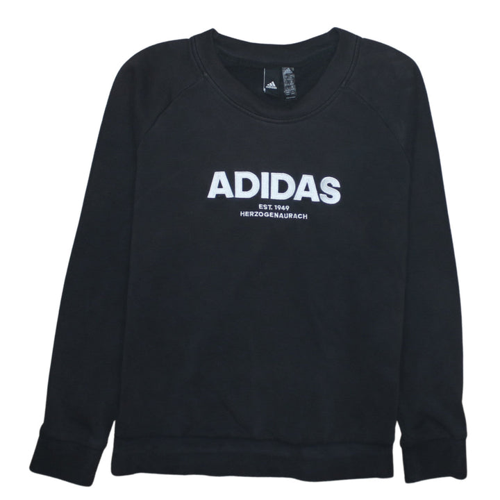 Adidas Womens Black Sweatshirt Size 12-14 Pullover Logo Crew Neck
