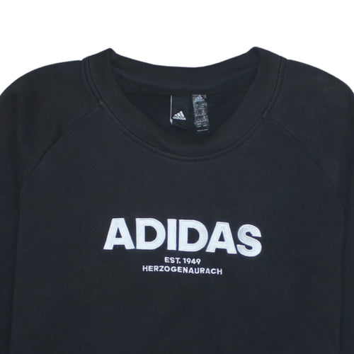 Adidas Womens Black Sweatshirt Size 12-14 Pullover Logo Crew Neck