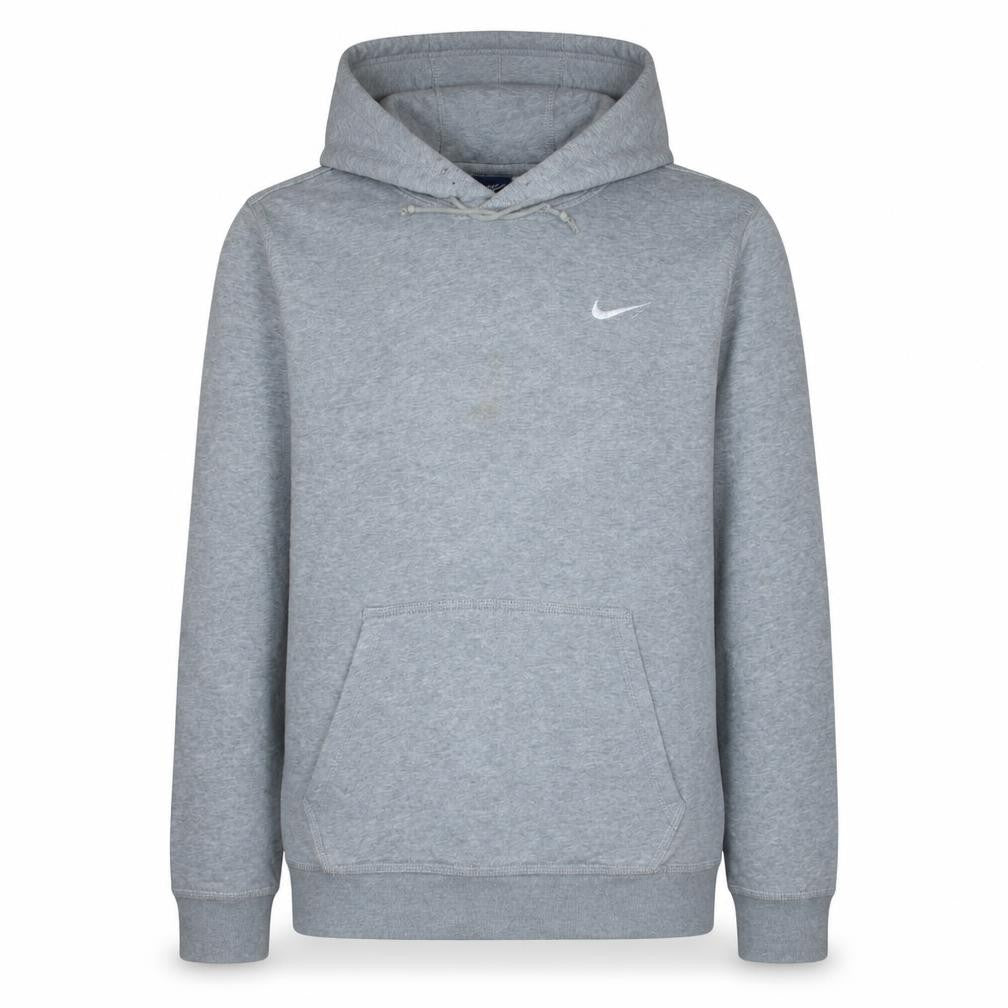 Front view of Nike men’s grey pullover hoodie s fleece logo sportswear