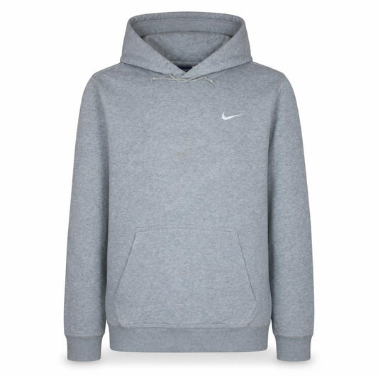 Front view of Nike men’s grey pullover hoodie s fleece logo sportswear