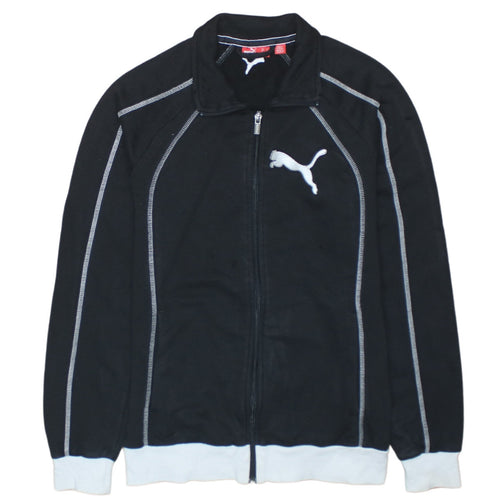 Puma Womens Black Size 12 Track Jacket Full Zip Cotton Blend Sports Top