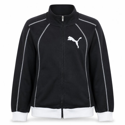 Puma Womens Black Size 12 Track Jacket Full Zip Cotton Blend Sports Top