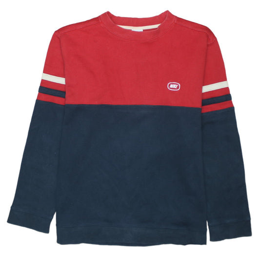 Nike Men's Red Blue Crew Neck Long Sleeve Cotton Pullover Jumper M