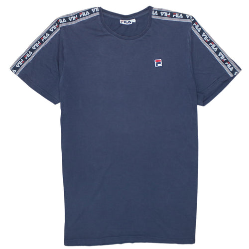 FILA Men Blue L Crew Neck Short Sleeve Sports Cotton T-Shirt
