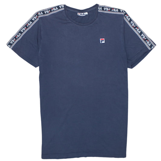 FILA Men Blue L Crew Neck Short Sleeve Sports Cotton T-Shirt