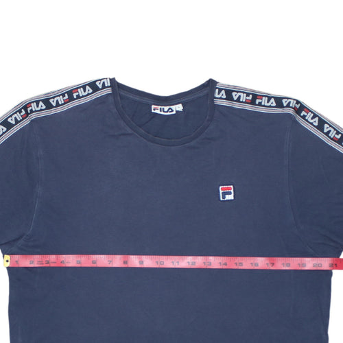 FILA Men Blue L Crew Neck Short Sleeve Sports Cotton T-Shirt