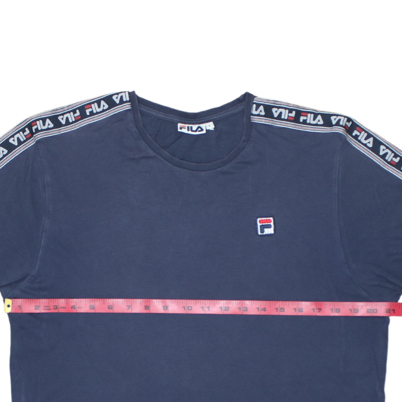 FILA Men Blue L Crew Neck Short Sleeve Sports Cotton T-Shirt
