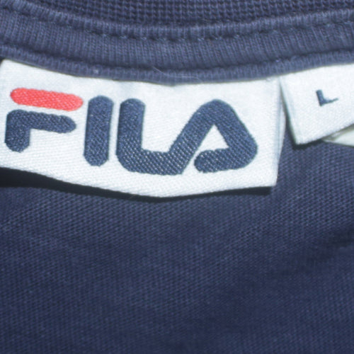 FILA Men Blue L Crew Neck Short Sleeve Sports Cotton T-Shirt