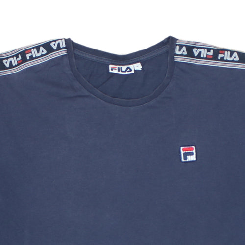 FILA Men Blue L Crew Neck Short Sleeve Sports Cotton T-Shirt