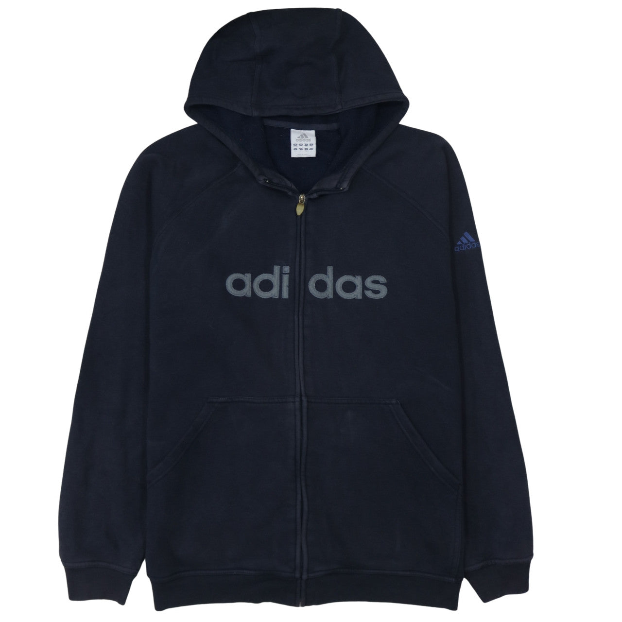 Adidas Men Blue Full Zip Fleece Hoodie 2XL Logo Sportswear