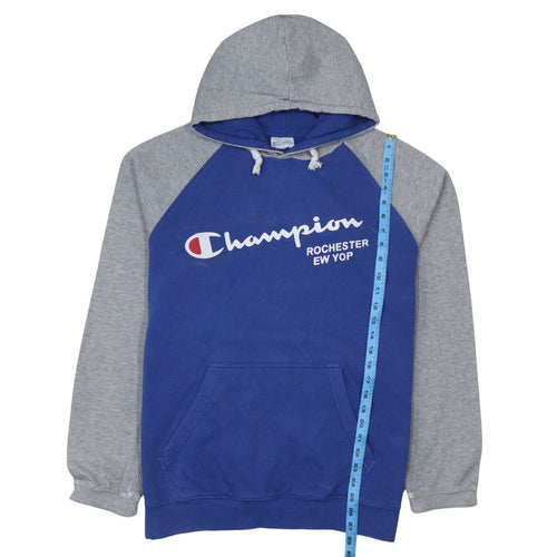 Champion Men's Blue & Grey Pullover Hoodie XL Graphic Logo Sweatshirt