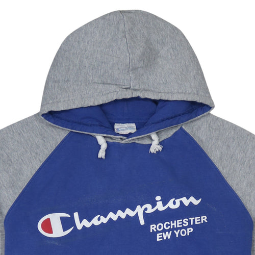 Champion Men's Blue & Grey Pullover Hoodie XL Graphic Logo Sweatshirt
