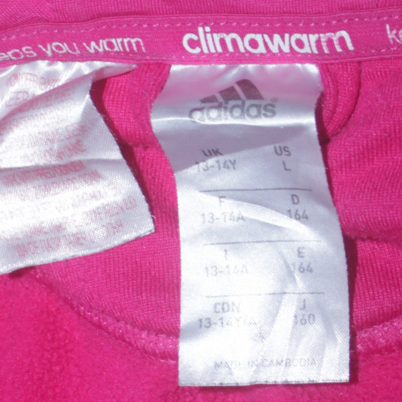 Adidas Girls Pink Full Zip Hooded Fleece Hoodie 13-14 Years ClimaWarm