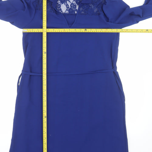 JDY Women's Blue Lace Collared Long Sleeve Shift Dress Size S