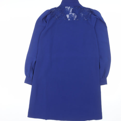 JDY Women's Blue Lace Collared Long Sleeve Shift Dress Size S