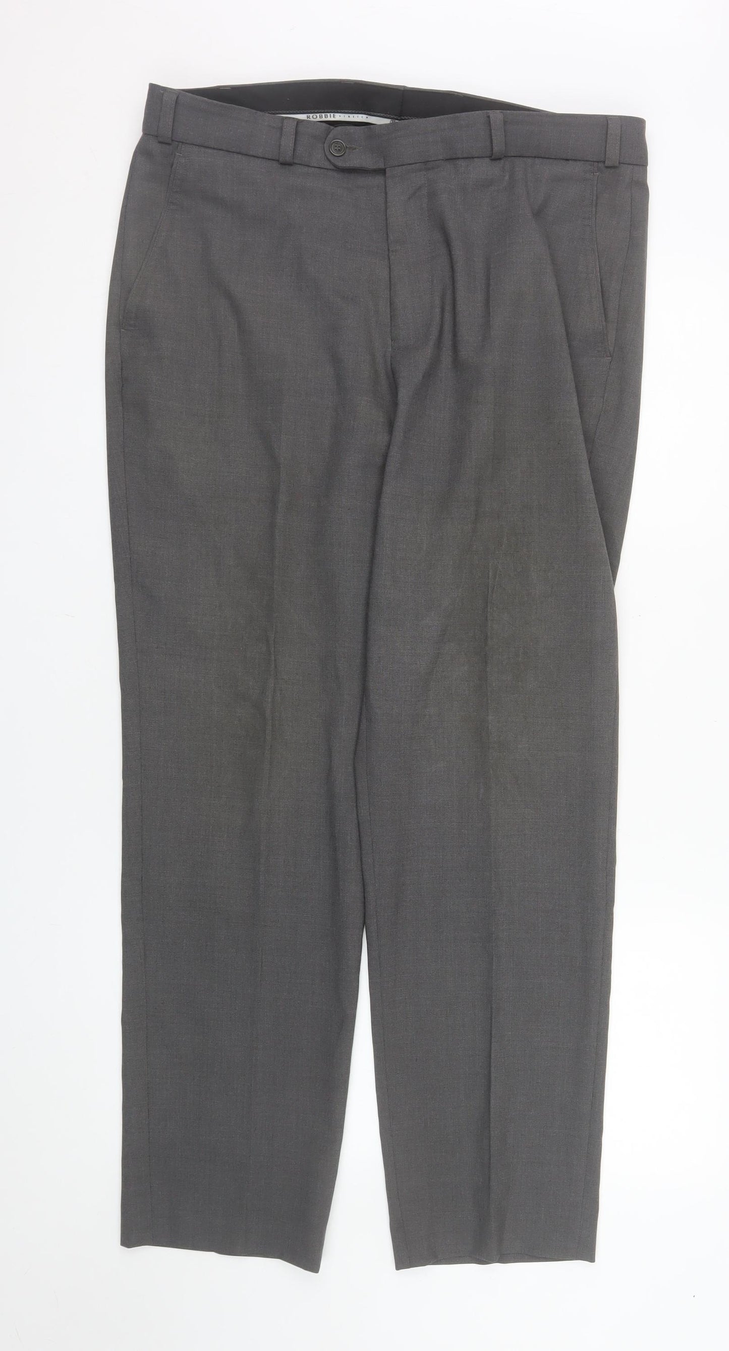 Robbie Mens Grey 36R Classic Fit Wool Blend Dress Trousers